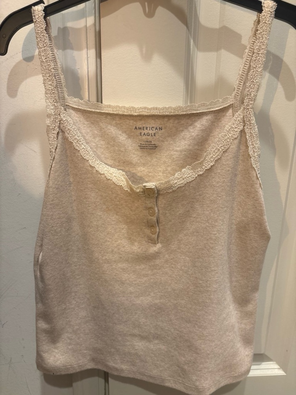 American Eagle Beige Lace-Trim Tank Top